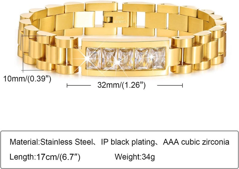 MPRAINBOW 2pcs 18K Gold Plated Chain Link Bracelet, Stainless Steel Crystal Friendship Bracelets Bangle,Watch Band Chains Wristband Jewelry with Adjust Tool - Image 4